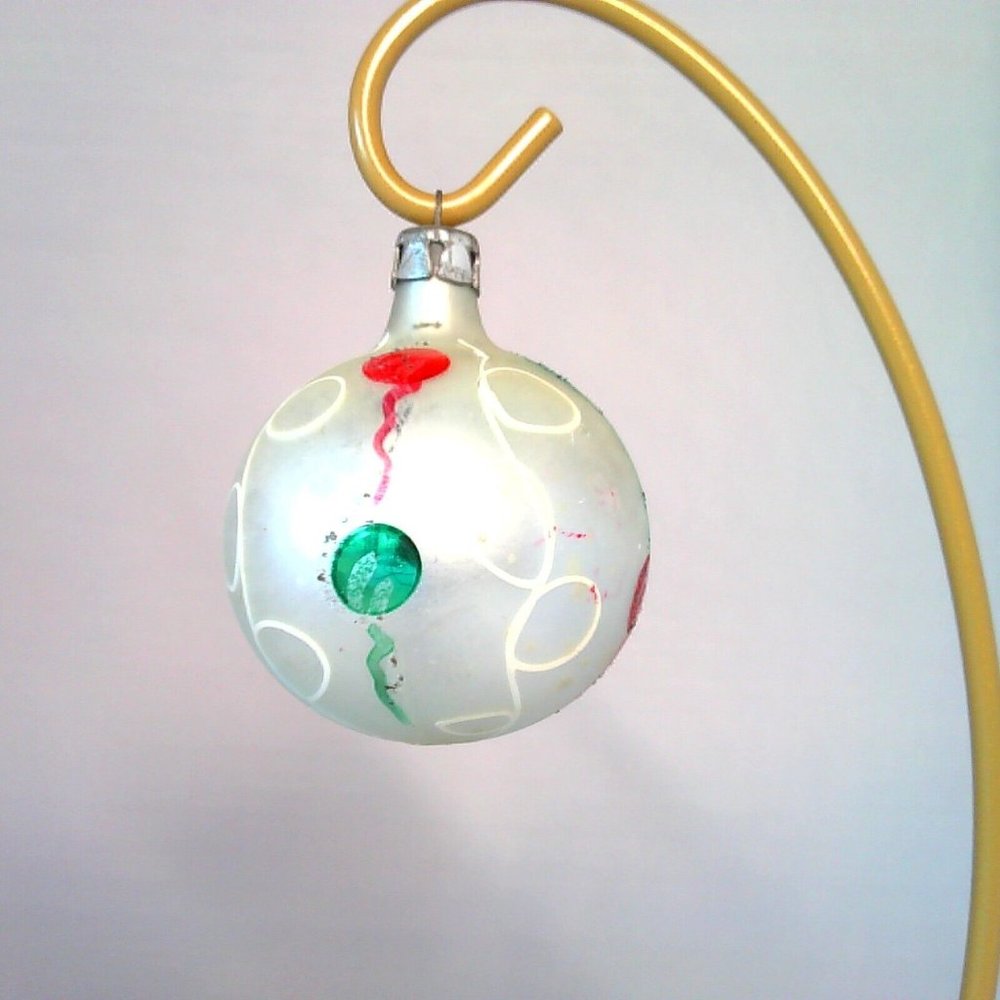 Vintage Hand Blown Mica Glass Christmas Ornament Set of 2- Poland Holiday Decor